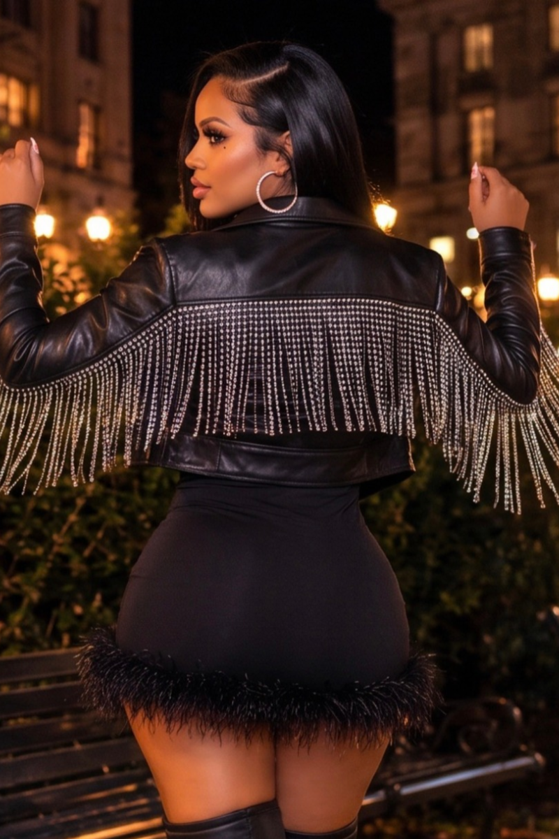ROUND "EM UP DOLLZ BLACK VEGAN JACKET