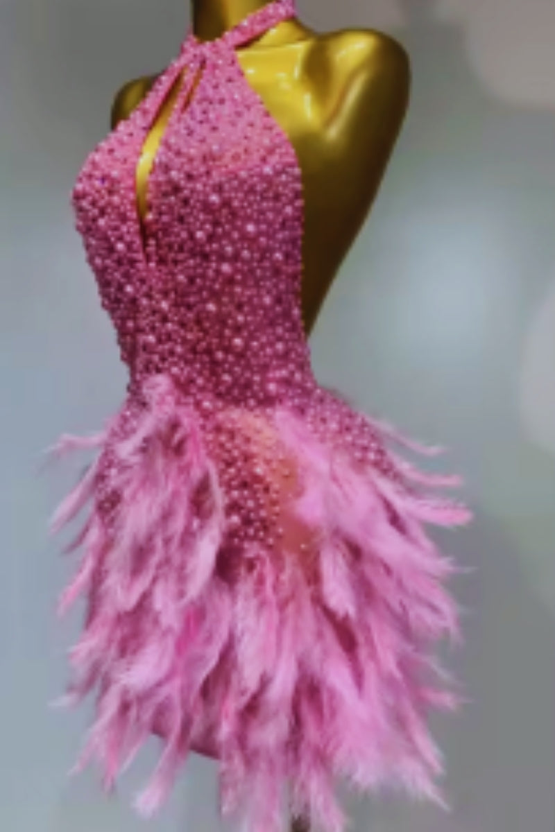 Pink Lover Feather Mini Dress