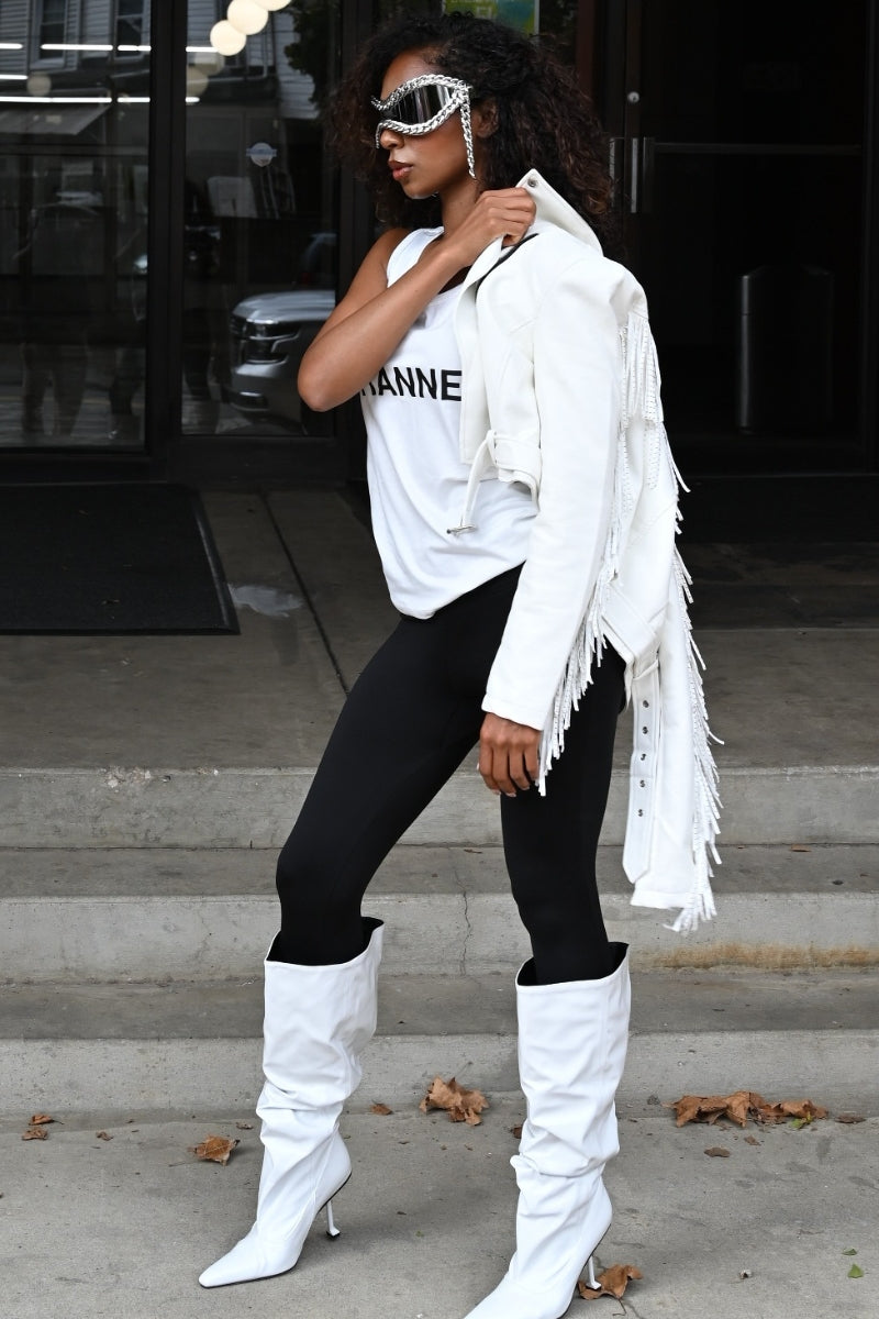 White Vegan Leather Motorcycle Jacket