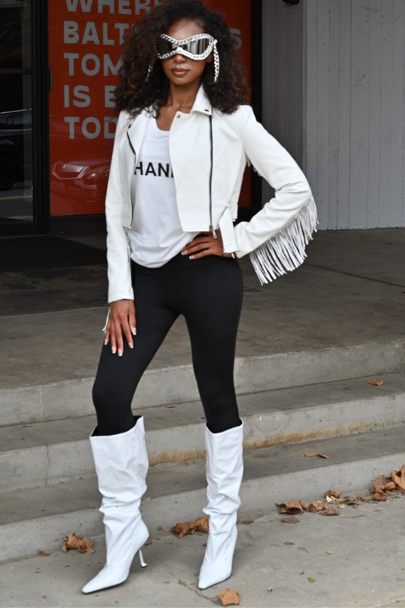 White Vegan Leather Motorcycle Jacket